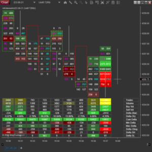 Final view: volumetric indicator overlay on custom bar series illustrating bid/ask volume heatmap and maximum volume level outlines.
