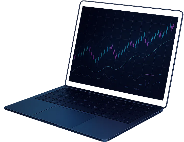 Custom-Trading-Software Custom Trading Software and Candlestick Charts on a Laptop